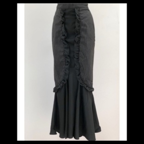 Victorian Black Pinstripe Bow Gothic Mermaid Skirt - Picture 7 of 8